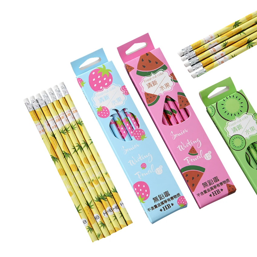 

10packs/lot Creative Cartoon Cute Kawaii Fresh Fruit Drawing Stationery Wood With Rubber Lead-free Poison Four Design Selections