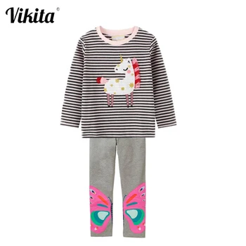 

VIKITA Baby Girl Clothes Girls Unicorn Applique Striped T Shirt+ Butterfly Pants Kids Girls Clothing Set Outfit Suits 2 PCS