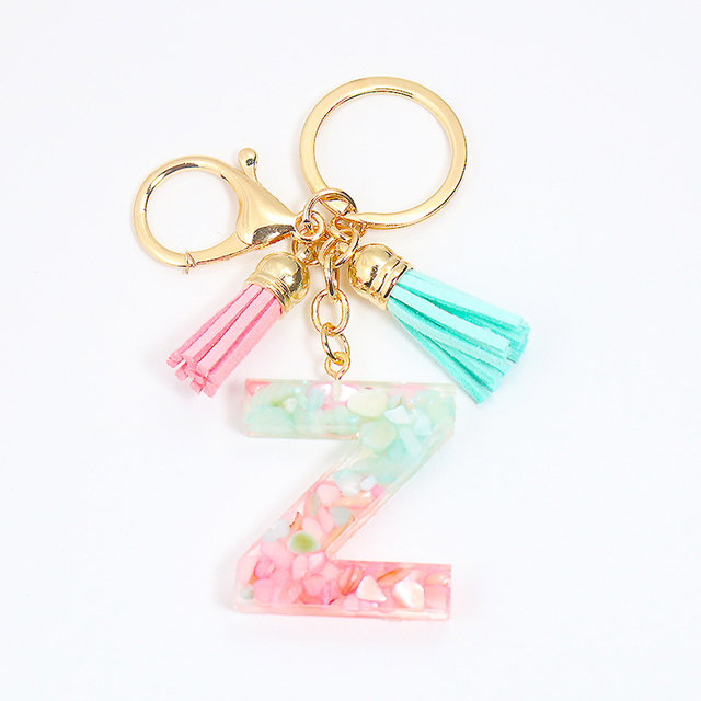Acrylic Letter Keychains English Alphabet Crystal Women Key Chains Ring Tassels Keyring Holder Pendent Gift Accessory