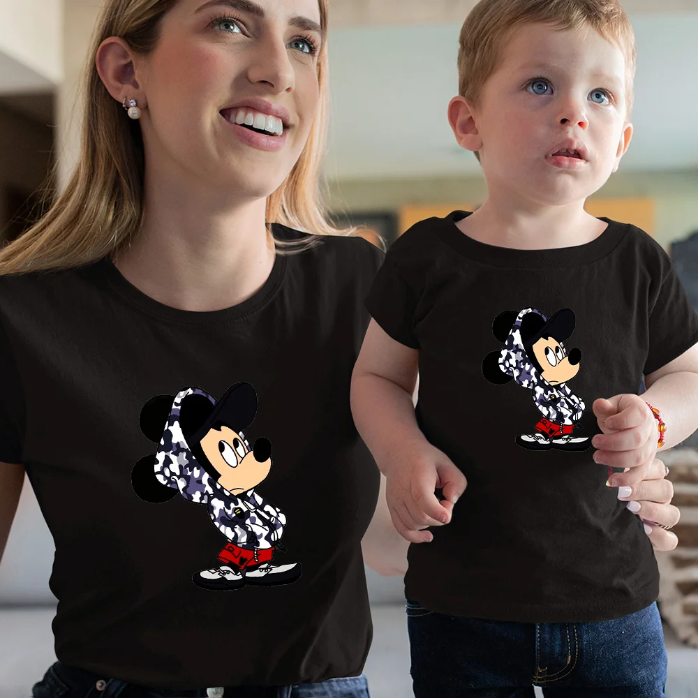 Minnie Mouse Cartoon Matching T shirts Fashion Woman Tee Man Top Casual Round Neck Couple Clothes Color Series Family Look plus size matching family outfits