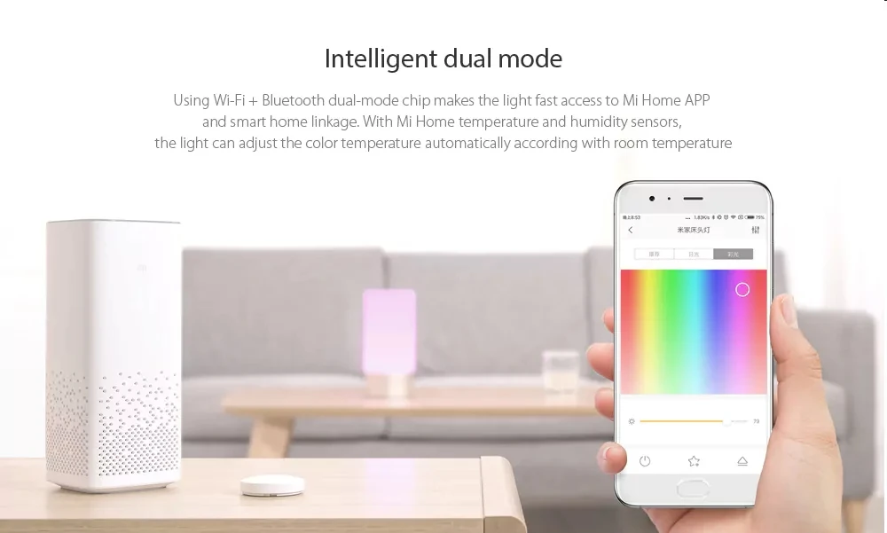 Прикроватная лампа Xiaomi Mijia Bluetooth 4,2 BLE WiFi с сенсорным управлением 300Lm 16 миллион цветов