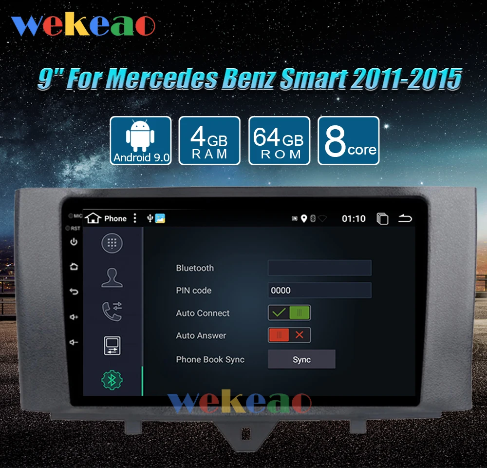 Wekeao сенсорный экран " Android 9,0 автомобильный Dvd мультимедийный плеер для Mercedes Benz Smart Fortwo радио Automotivo 2011