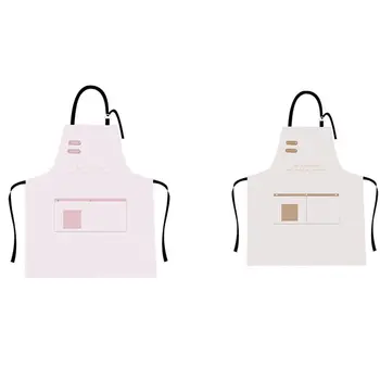 

2pcs Leather Apron Waterproof Oil-Resistant Creative Apron for Kitchen Restaurant Cooking Baking - Kakhi & Pink