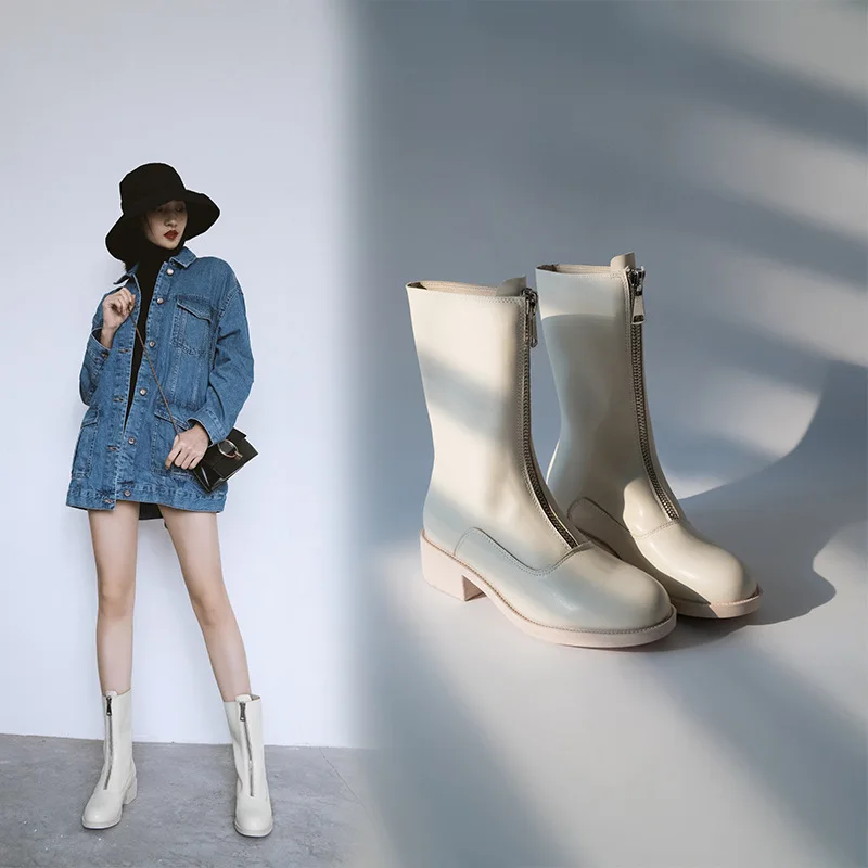 

Classic Reputation ~ Uncle Home 2019 New Style Front Zipper Tube Martin Boots Versatile Zipper-back Boots Thin Short Boots Women