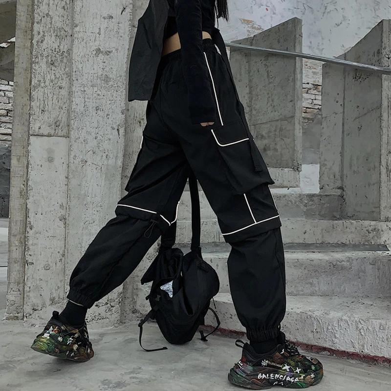 Pantalon Cargo Femme Streetwear Fille Cargo Femme Pantalon Noir