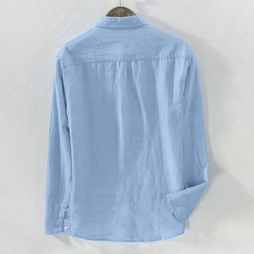 Men Cotton Linen Long Sleeve Shirt Autumn Streetwear
