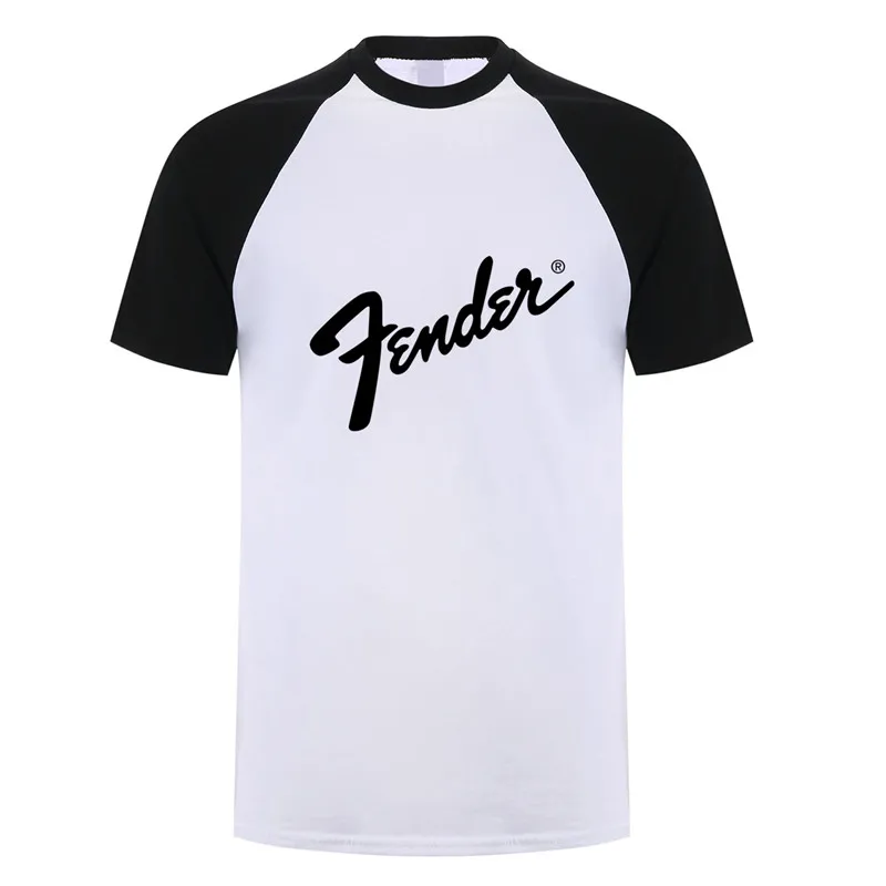 Для мужчин гитары Fender футболки с круглым вырезом короткий рукав хлопок Человек хип хоп футболка в стиле рок мужская одежда DS-007 - Цвет: white black sleeve