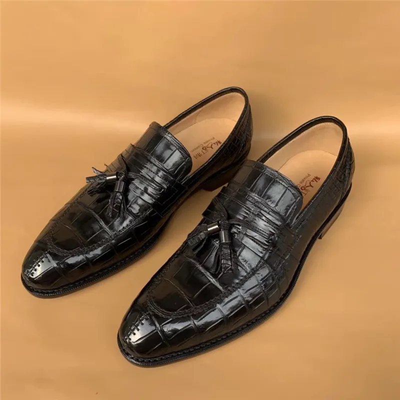 

Pointed Toe Designer Authentic Crocodile Belly Skin Businessmen Dress Shoes Genuine Alligator Leather Male Slip-on Loafers Shoe