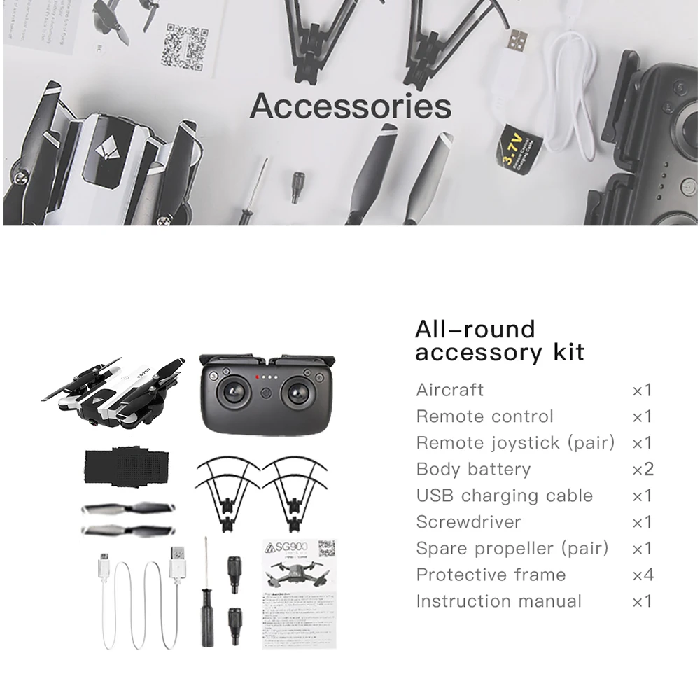 white 4K 1B With bag SG900 Радиоуправляемый Дрон с камерой 4K 2200mAh Радиоуправляемый квадрокоптер оптический поток позиционирования жестов фото видео изображение Следуйте высоты удержания - Цвет: white 4K 1B With bag