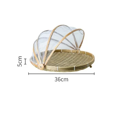 Бамбуковая сетка Марля анти-москитная корзина для хранения креативная Складная кухонная фруктовая домашняя корзина для хранения пищевого покрытия корзина для сушки - Цвет: Round-M