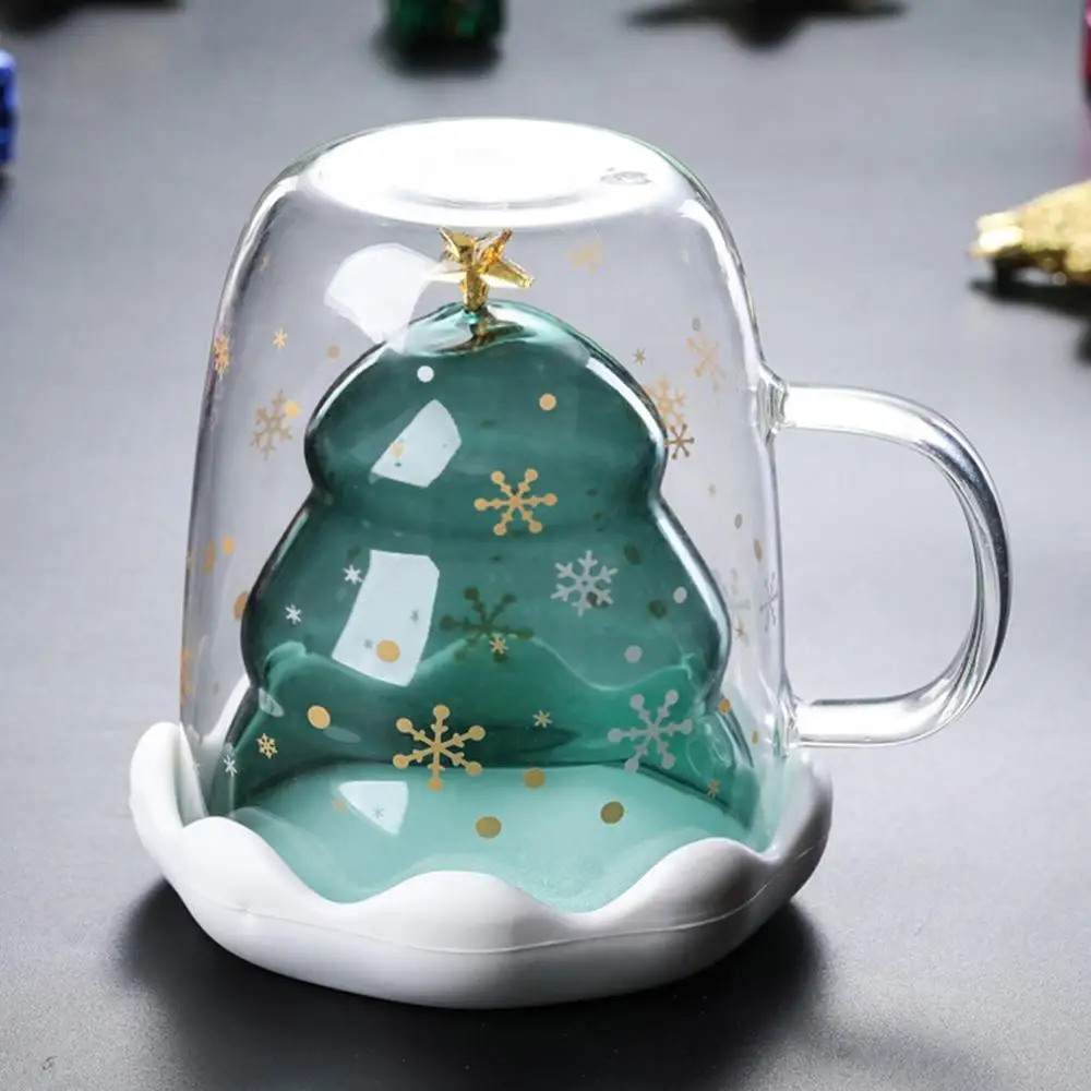 Рождественская стеклянная двойная чашка, стакан для воды, стакан для молока, чашка для кофе, чашка жизни, Рождественский узор, креативный подарок
