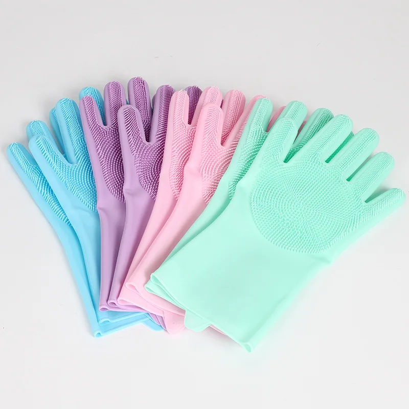 

1 Pair Magic Silicone Dish Washing Scrubber Cleaning Gloves Thick Rubber Gloves Heat Resistant Household Kitchen Silicone Gloves