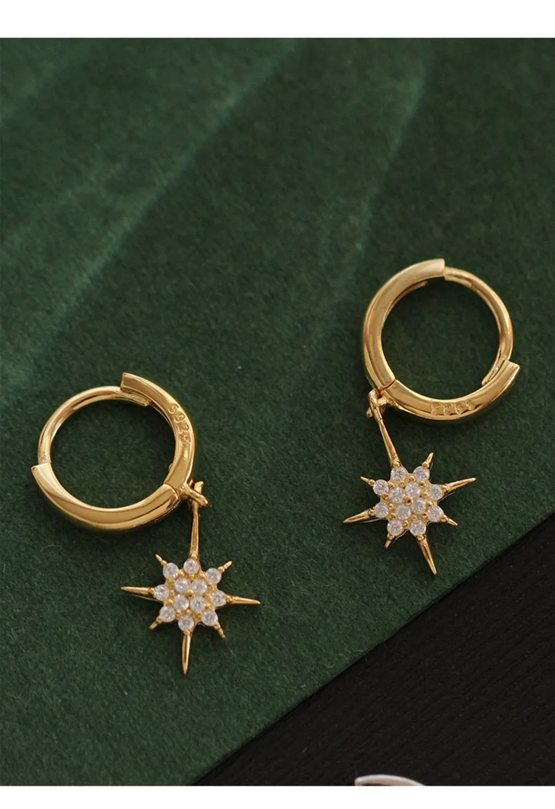 1 pair gold 8.5mm Серьги из стерлингового серебра 925 пробы, модные циркониевые короткие серьги-капли с шестиконечной звездой, универсальные темпераментные серебряные серьги для девушек, ювелирные изделия для ушей - Окраска металла: 1 pair gold 8.5mm