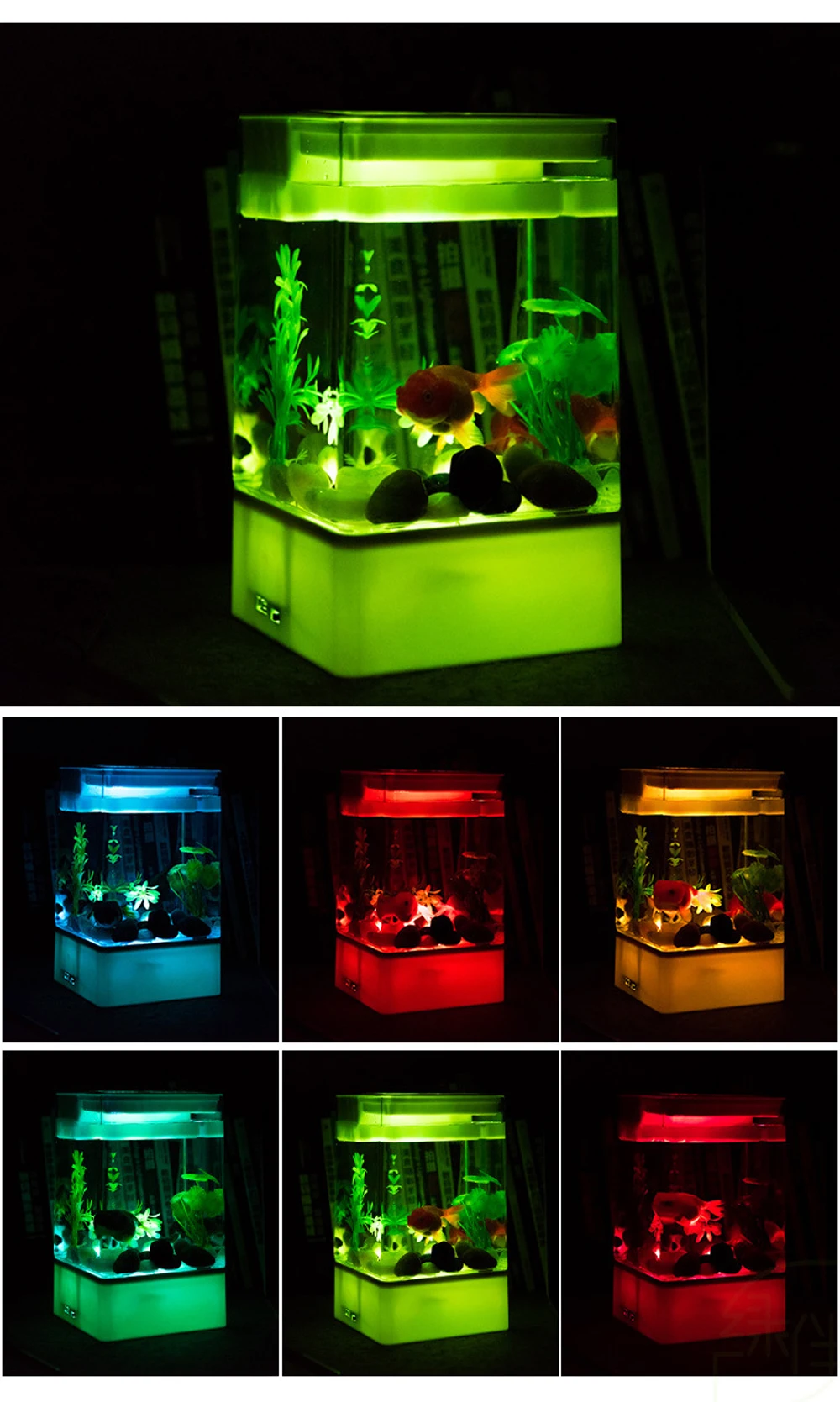 Мини Квадратный Аквариум черный/белый аквариум с светодиодный светильник USB Аквариум экологический акриловый ящик для рыбы офисный Настольный аквариум