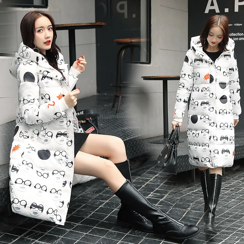 

2019 Fashion Winter Cotton Padded Jacket Women Thick Print Female Coat Parka Warm Winter Long Jackets Ladies Overcoat YG -85