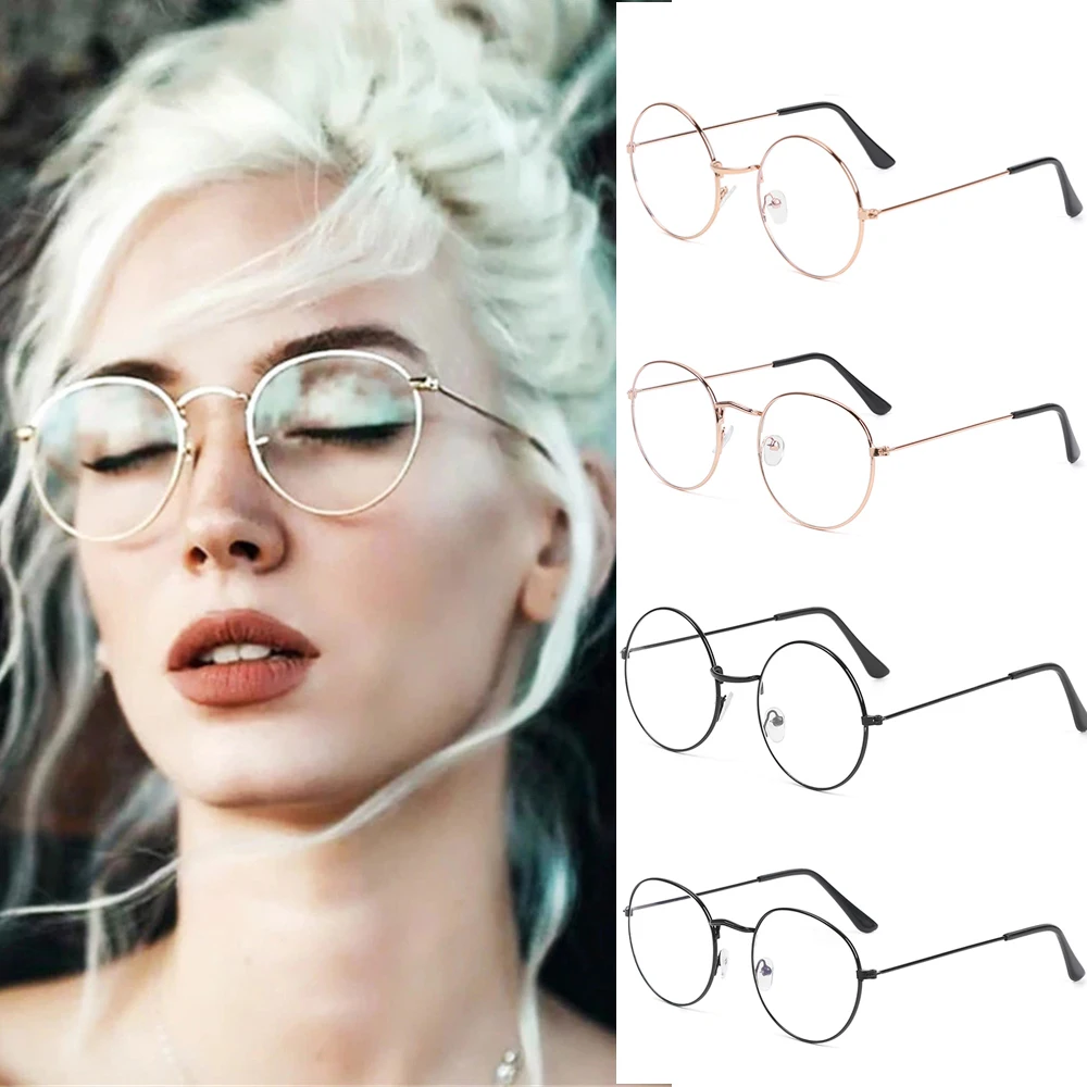 Fashion Round Vintage Metal Glasses Anti Blue Light Eyeglasses Ultra ...