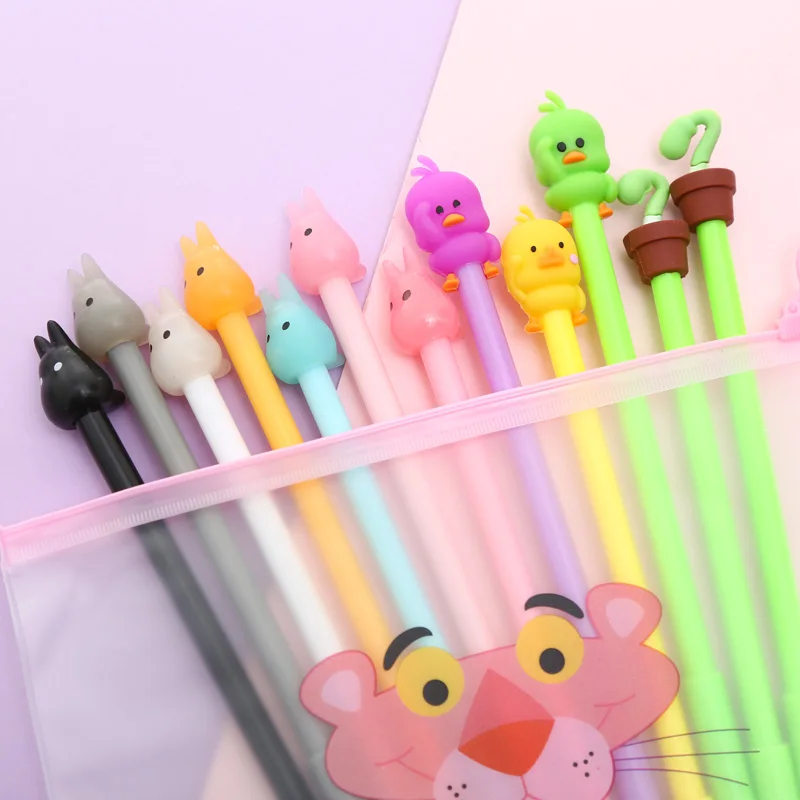 Mixing 12pcs Set Gel Pen Kawaii Cartoon Creative Alpaca Cute Cool School Ink Pens Office Stationary Supply with Pencil Bag - Цвет: 18