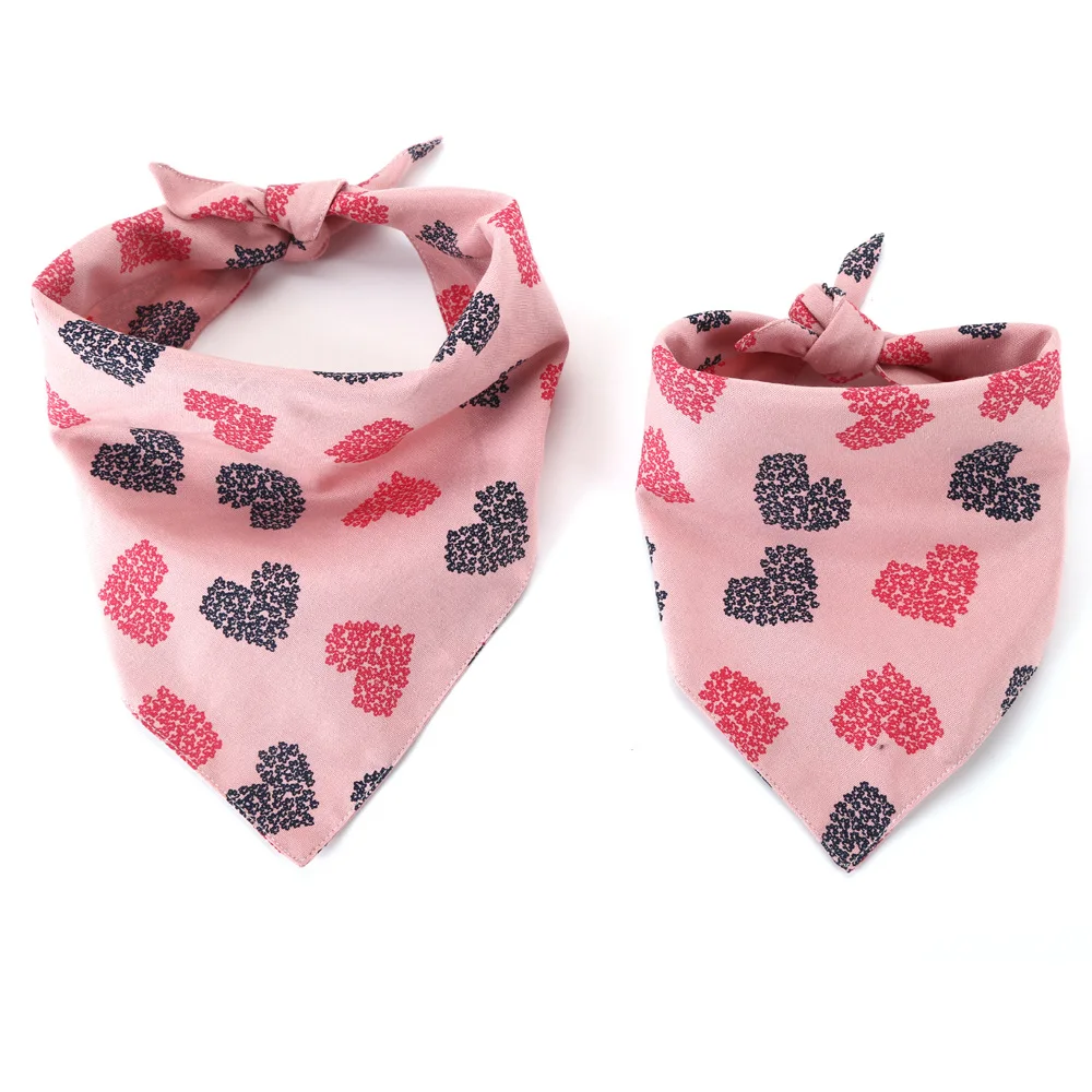 Valentine's Day Heart Dog Bandana Pet Cotton Bandana Square Scarfs Bibs Accessories with Pink Red Heart Handkerchief Bandanna