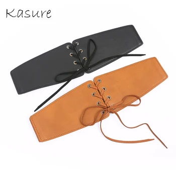 

Kasure Fashion PU Wide Waistbelt For Women Girls Retro Lace Tassel Ribbon Band Waistband Female High Elastic Belt