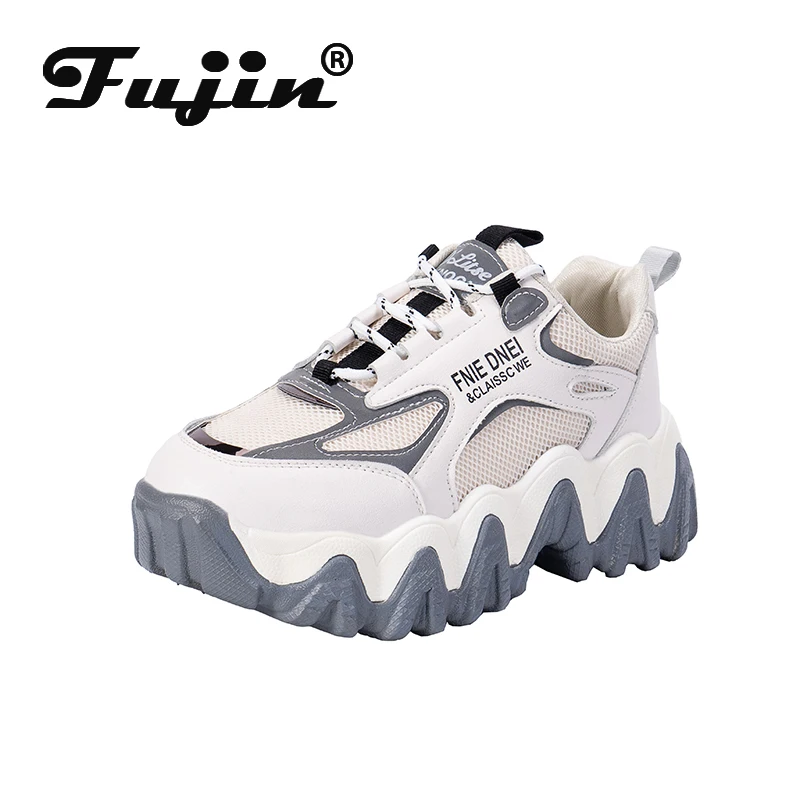 Fujin/сезон весна-осень; женские кроссовки на платформе с круглым носком на шнуровке; смешанные цвета; модная дышащая женская обувь для отдыха с перекрестной шнуровкой