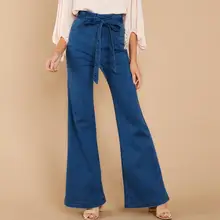 Uгардероб Модные женские длинные джинсы большого размера Высокая талия стрейч тонкие сексуальные расклешенные брюки женские jeanscloth damskie ED