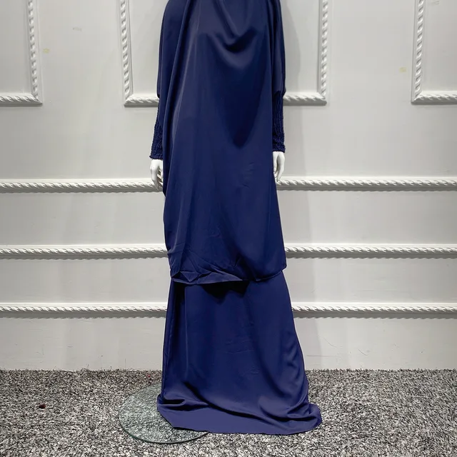 Ramadan Eid Prayer Garment Muslim Dress Hooded Abaya Jilbab Hijab Long Khimar Abayas for Women Dubai Islam Niqab Djellaba Burka navy blue
