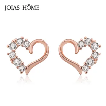 

JoiasHome 925 sterling silver earrings Korean small fresh diamond heart-shaped hollow heart rose gold earrings Classicparty gift