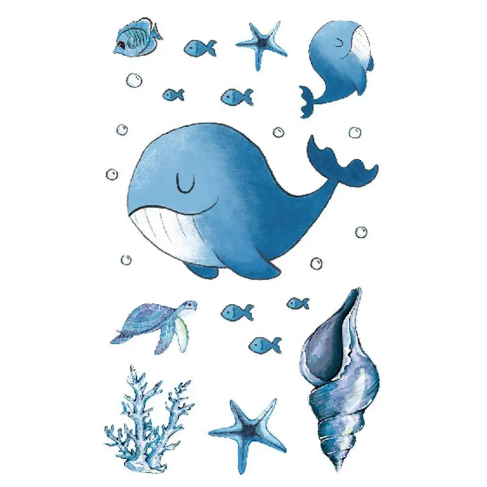 Океанские животные, временные татуировки для детей, Акула, дельфин, Русалка, пингвин, Мультяшные наклейки s, водонепроницаемые татуировки, поддельная моющаяся наклейка - Цвет: Whale and Starfish