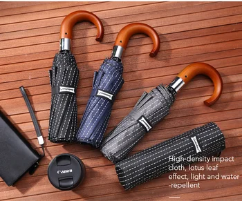 

Automatic Folding brand Umbrella Male Wood handle Strong Windproof Large Outdoor Hook Handle Black Blue Sunny Rain Umbrella