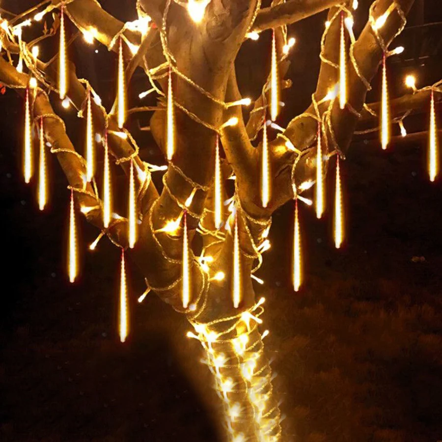 20CM  30CM 50CM Meteor Shower Rain Tube LED String Light 8 Tube Falling Rain Drop Icicle Christmas Wedding Fairy Light Garland solar string lights String Lights