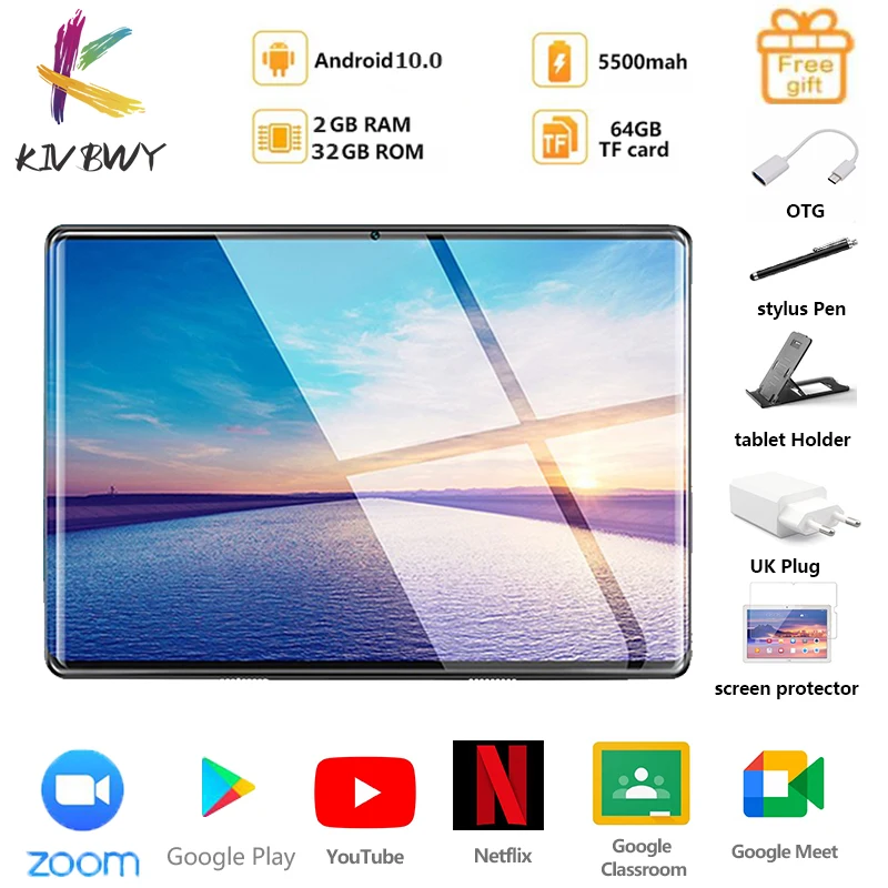 New Tablet Pc 10.1 inch Android 10.0 Tablets Octa Core Google Play ZOOM 3g 4g LTE Phone Call GPS WiFi Bluetooth Tempered Glass 10 inch 4g lte tablet pc android 7 0 2gb 32gb phone call dual sim card quad core 3g wifi tablets 10 1 resistant glass