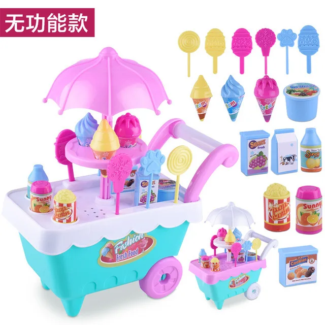 Милая имитация леденец тележка для мороженого набор интересные ролевые игры продукты игрушки с колесами подарок для детей - Цвет: no function