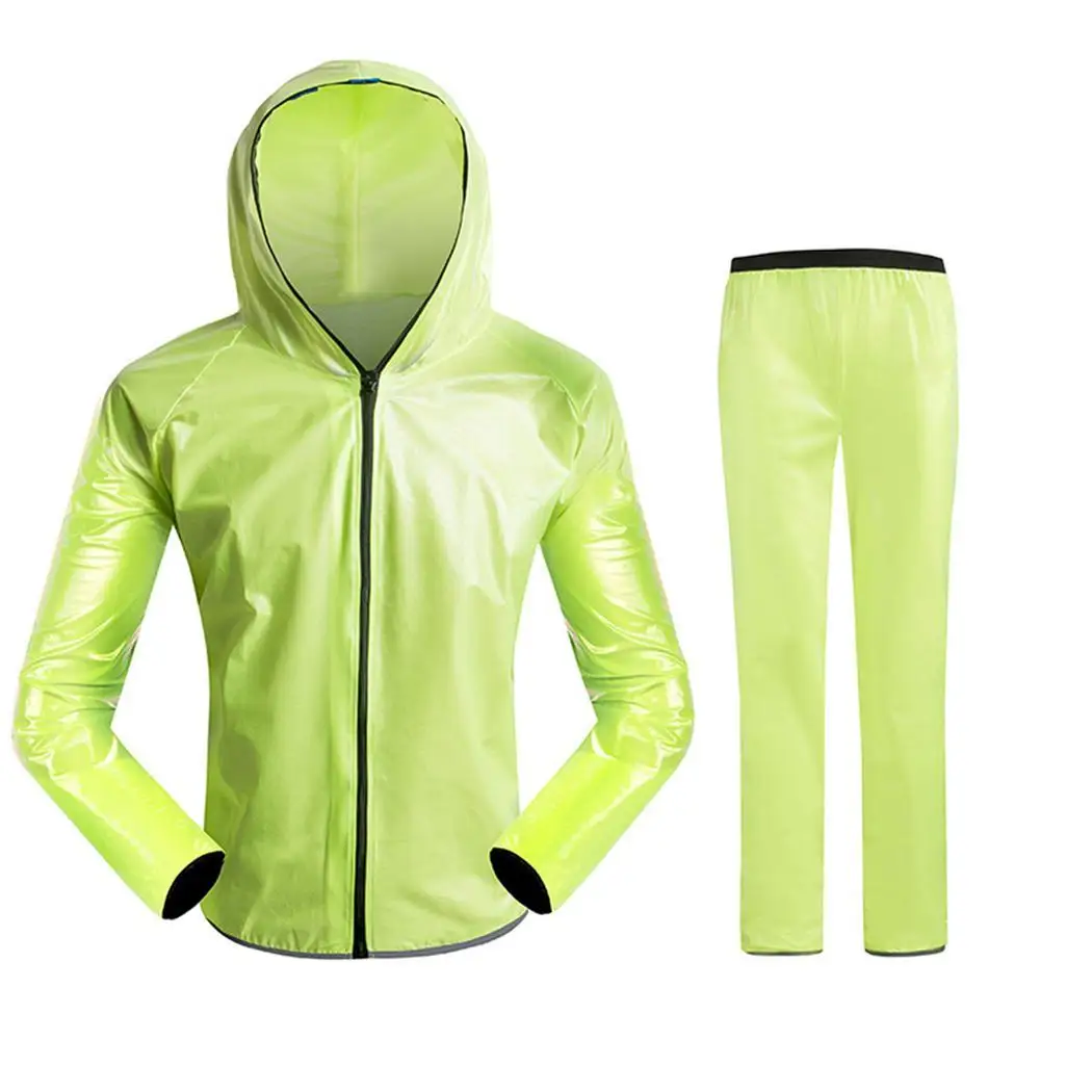 

Men Hooded Patchwork Waterproof Breathable Raincoat Green Set Rainsuit Zip Long Sleeve Outdoor Front Zipper