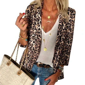 

NEW Fashion Women Leopard Print Coat Long Sleeve Polyester Suit Casual Jacket Autumn Winter Warm Coat with Jeans Shorts Leggings