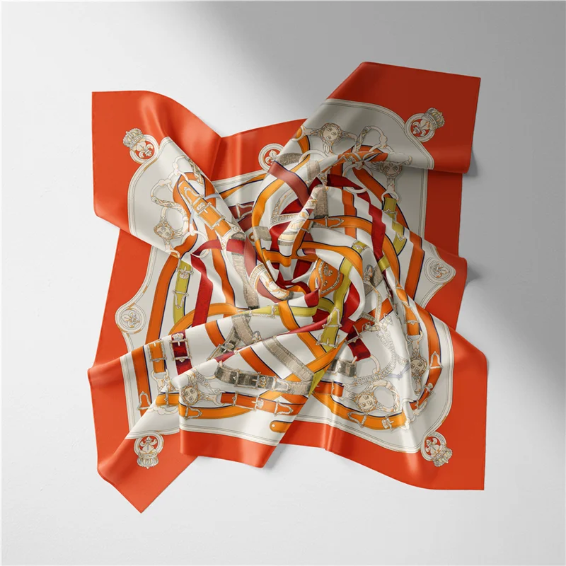 Twill Seide Schal Frau Schmelzen Kette Druck Platz Schals Wraps Bandana Kleine Hijab Foulards Dame Krawatte Stirnband Halstuch 53CM – Detail 8