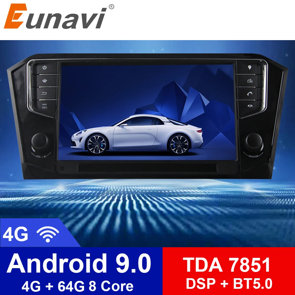 Автомагнитола Eunavi 9 дюймов 1din Android 0 1024*600 Hd 8 ядер для VW Passat B7 GPS навигация 4 Гб ОЗУ с