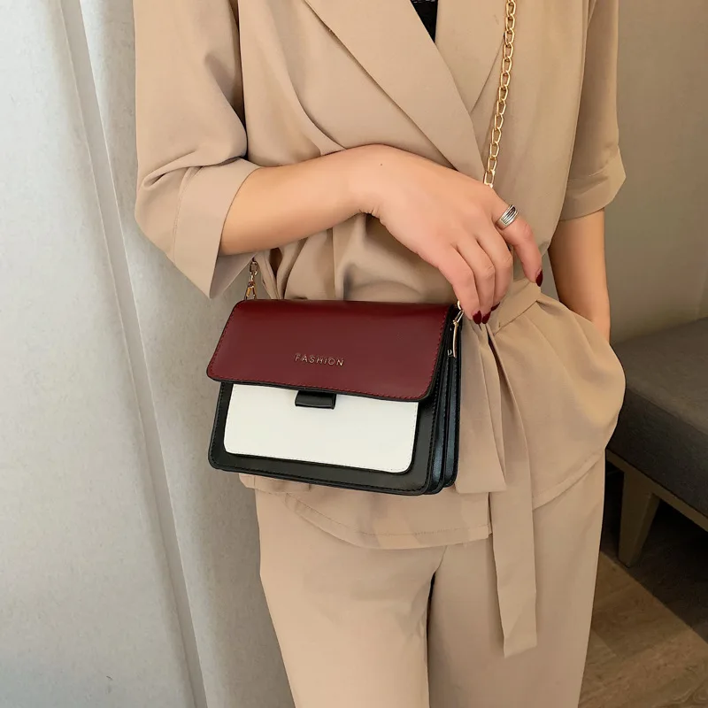 

Bag Women's 2019 Spring And Summer Contrast Color Square Sling Bag New Style Lettered Tofu Shoulder Bag Cross-body Handbag