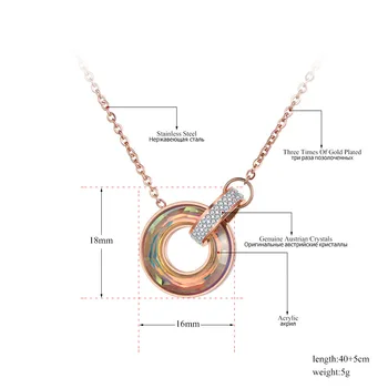 

VA-101 Titanium Stainless Steel Double Circle Clay CZ Crystal Choker Necklace Office Style Pendant Chain Necklace Collier