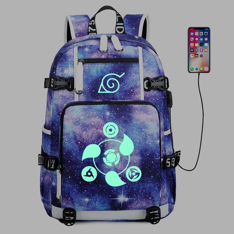 Наруто светящийся рюкзак высокого качества для путешествий Mochila с usb зарядкой крутая Студенческая сумка для мальчиков и девочек водонепроницаемая сумка для ноутбука