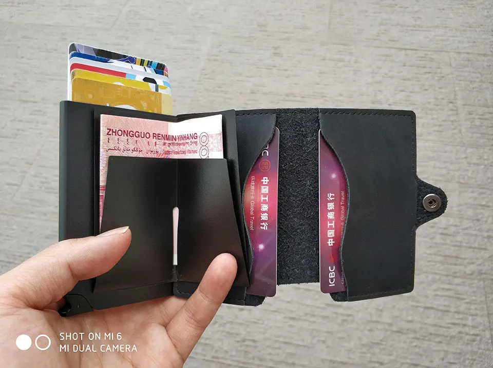 RFID Блокировка винтажный автоматический кожаный держатель для кредитных карт мужской металлический алюминиевый сплав Бизнес ID Slim тонкий кошелек