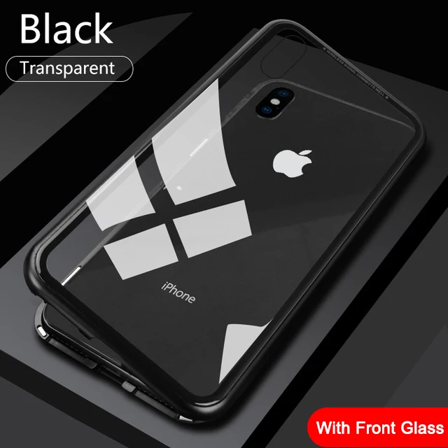 Black Металлический магнитный адсорбционный чехол для iPhone 11 Pro XS Max X XR чехол двухсторонний стеклянный Магнитный чехол для iPhone 7 8 6 6s Plus чехол - Цвет: Black
