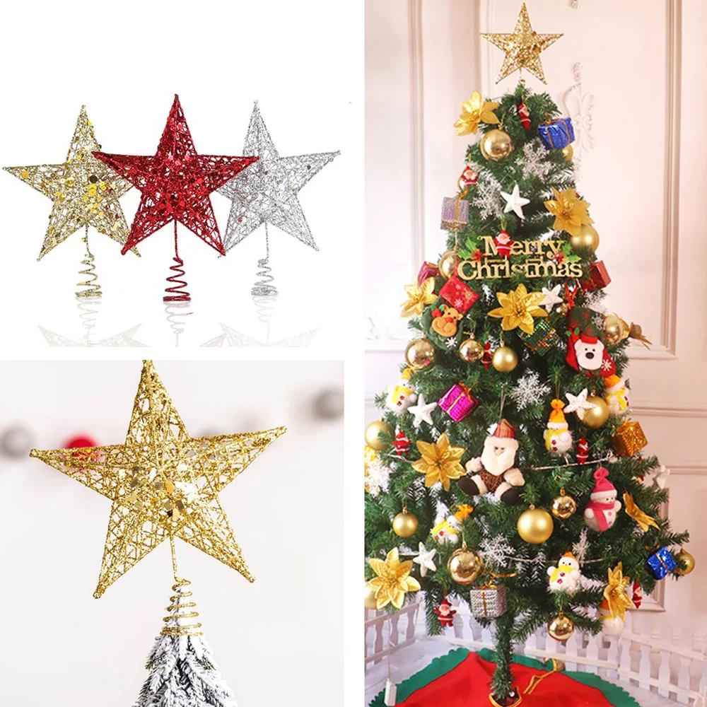 Sequin Star Xmas Tree Topper Metal Hollow Glitter Hanging Ornaments Diy Solid Color Shining Christmas Decor Photo Prop Tree Toppers Aliexpress