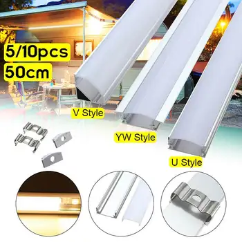 

NEW 5/10PCS 50cm Aluminium Channel Holder U/V/YW Three Style 1.8cm Wide for LED Strip Light Bar Under Cabinet Lamp Kitchen