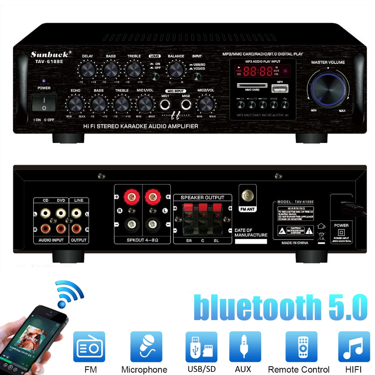 2000W 5 Channel bluetooth HiFi Stereo Amplifier LED Digital Karaoke amplificador audio Home Cinema Home Theater Amplifiers 2