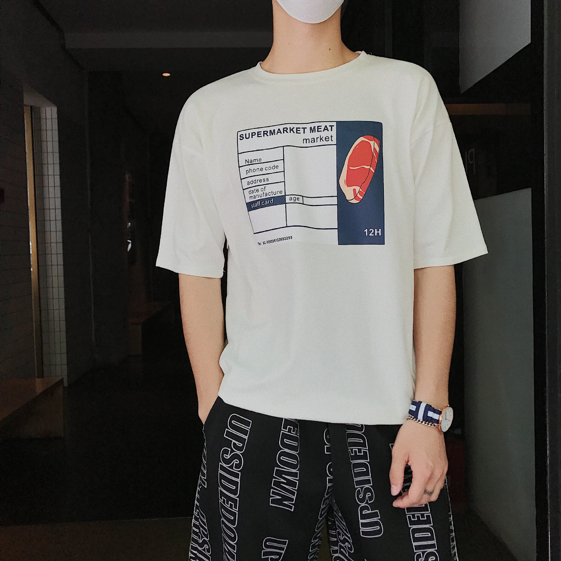

2018 Summer New Style Trend Printed Hong Kong Style Short Sleeve T-shirt Men's Loose-Fit Tops