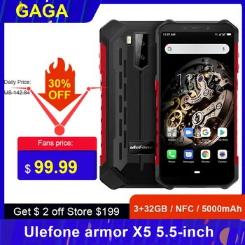 

Ulefone armor X5 5.5-inch HD+ 3GB 32GB 13MP+2MP Android 9.0 MT6763 Octa Core 5000mAh NFC Face Unlock 3G Underwater Smartphone