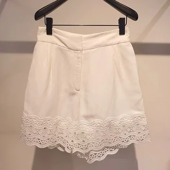 

lace hollow out embroidery women shorts Solid color Elegant temperament lady shorts 2020 summer new