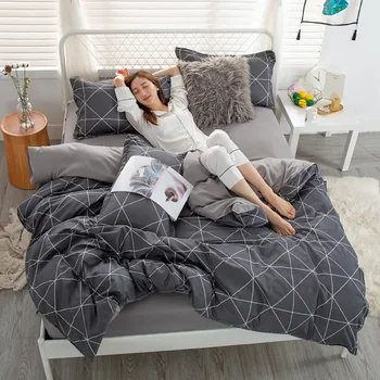 

Thumbedding Creative Line Bedding Set King Size Simple High End Grey Duvet Cover Queen Full Twin Single Unique Design Bed Set