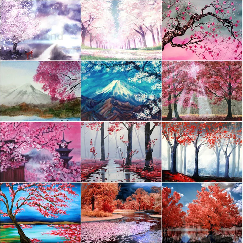 Japanese Landscape 5d Diy Diamond Painting Mount Fuji Cherry Blossoms