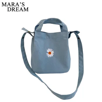 

Mara's Dream 2020 New Summer Female Bag Embroidery Small Daisy Diagonal Canvas Bag Simple Girl Cute Tote Bag